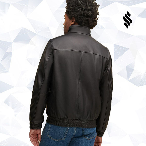 Chaqueta Bomber de Cuero Elástica para Hombre | Minimalismo Robusto | Prenda de Piel de Grano Completo