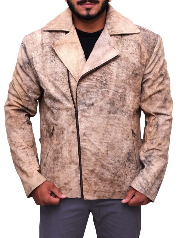 Chaqueta de motociclista marrón envejecida para hombre | Moto clásica vintage | Prenda de cuero plena flor