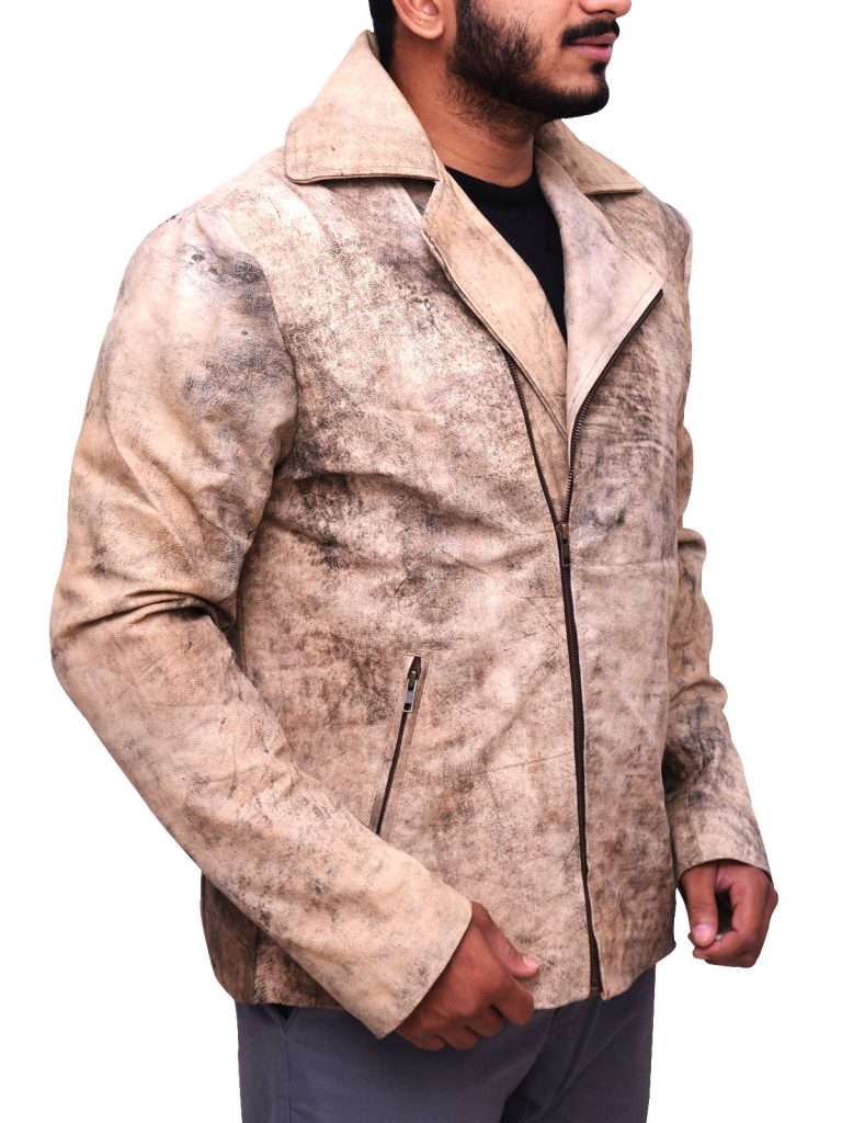 Chaqueta de motociclista marrón envejecida para hombre | Moto clásica vintage | Prenda de cuero plena flor