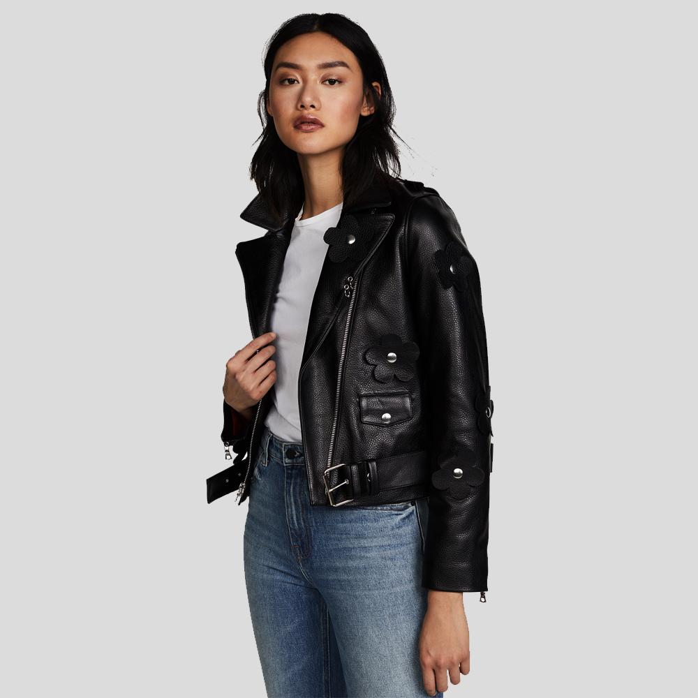 Women’s Florence Black Biker Leather Jacket | Full Grain Apparel
