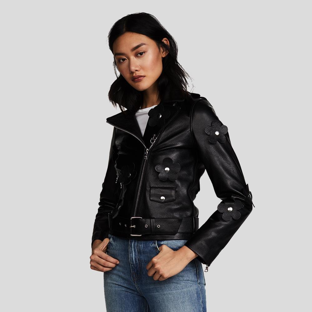 Women’s Florence Black Biker Leather Jacket | Full Grain Apparel