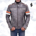 Men’s Fossil Grey Retro Biker Jacket | Vintage Stone Wash | Full Grain Apparel