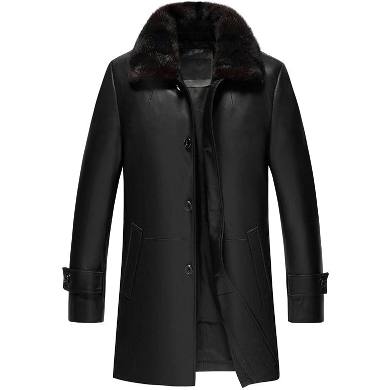 Men’s Black Shearling Leather Coat | 3/4 Length Winter Outerwear | Full Grain Apparel