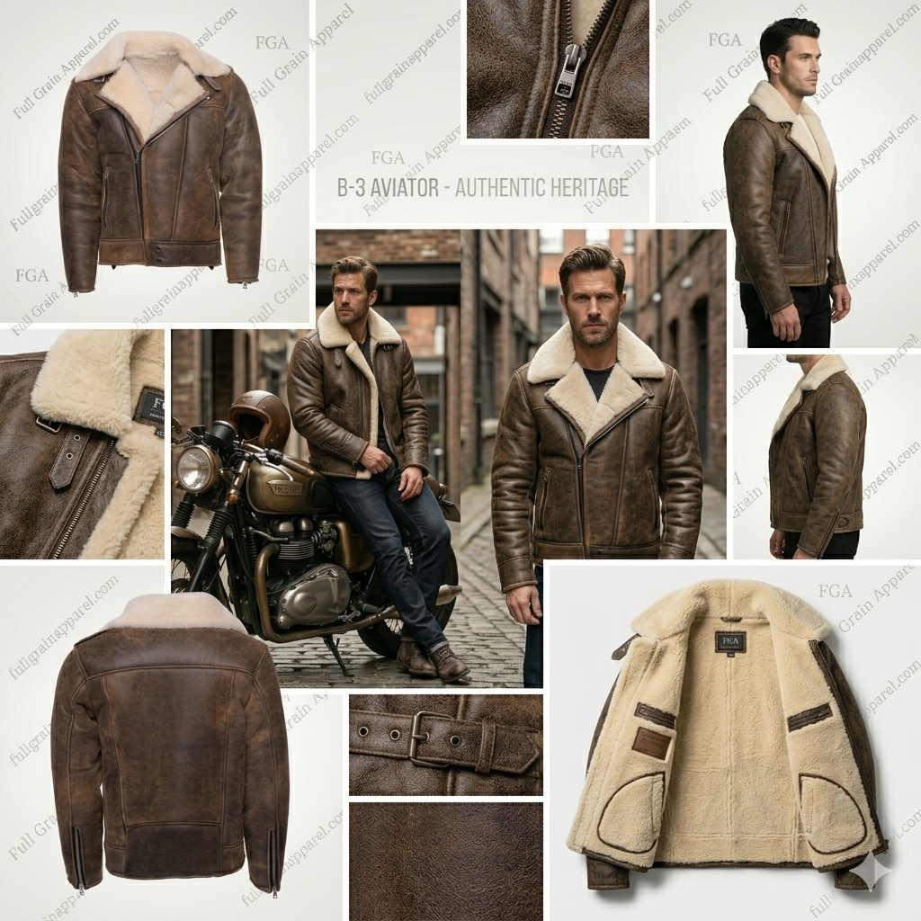 Men's B3 Shearling Leather Aviator Jacket | Vintage Flight Style | Full Grain Apparel