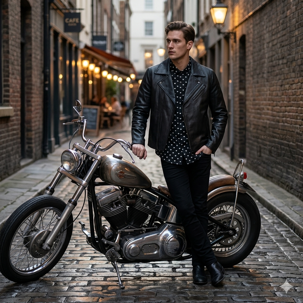 Men's Black Leather Cafe Racer Jacket | Premium Moto Style | Full Grain Apparel