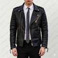 Men's Black Quilted Biker Leather Jacket | Moto Style | Full Grain Apparel