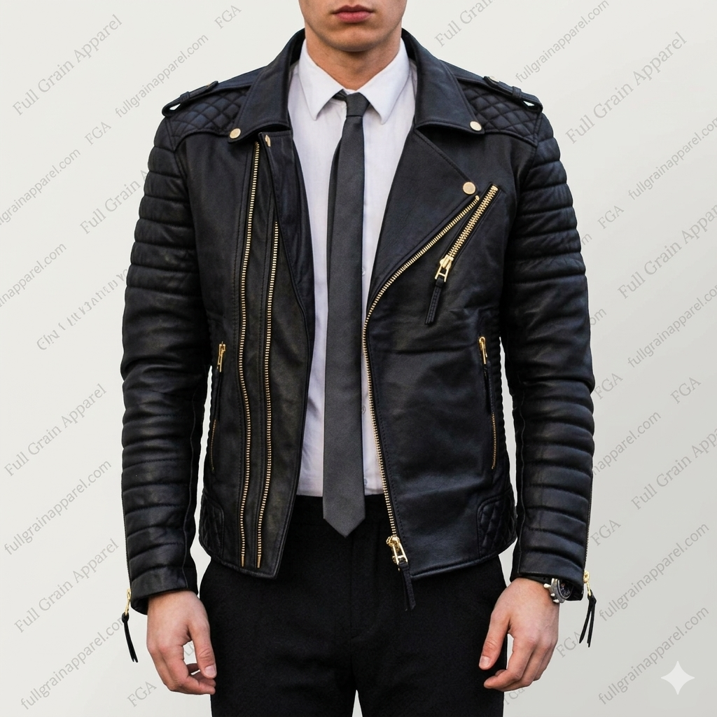 Men's Black Quilted Biker Leather Jacket | Moto Style | Full Grain Apparel