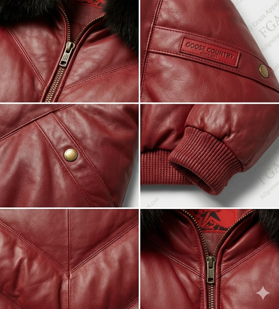 Men's Burgundy Leather Bomber Jacket with Fur Collar | Full Grain Apparel