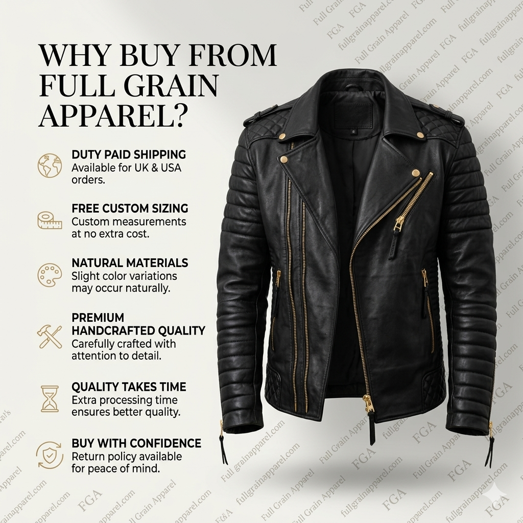 Men's Black Quilted Biker Leather Jacket | Moto Style | Full Grain Apparel
