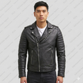 Men's Black Moto Leather Jacket with Quilted Sleeves | Full Grain Apparel