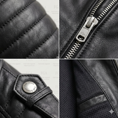 Men's Black Moto Leather Jacket with Quilted Sleeves | Full Grain Apparel