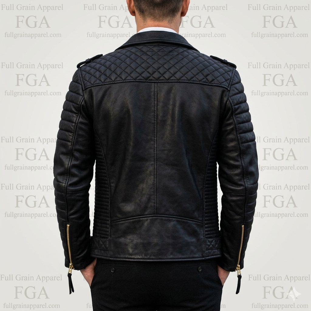 Men's Black Quilted Biker Leather Jacket | Moto Style | Full Grain Apparel
