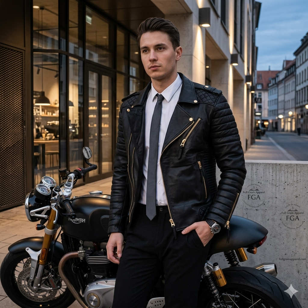Men's Black Quilted Biker Leather Jacket | Moto Style | Full Grain Apparel