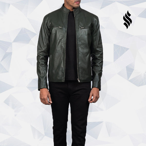 Men’s Ionic Style Green Biker Leather Jacket | Rugged Heritage | Full Grain Apparel