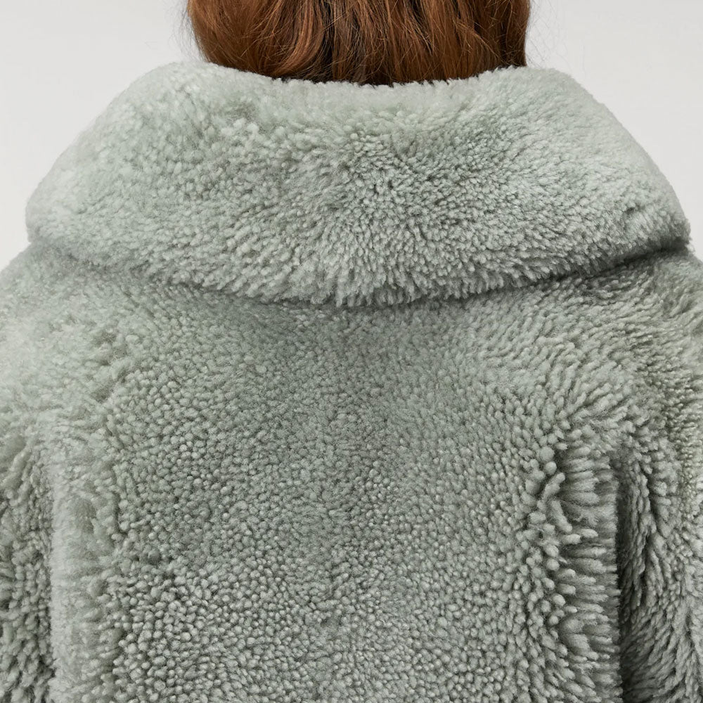 Women’s "Silver-Fox" Short Winter Jacket | Smoke Grey Sheepskin & Genuine Arctic Fox Fur | Full Grain Apparel