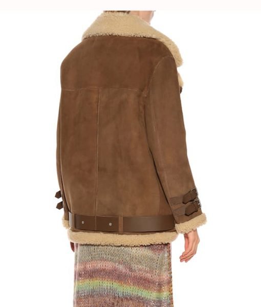 Women’s Hailey Baldwin Velocite Shearling Brown Jacket | Rugged Street Icon | Full Grain Apparel