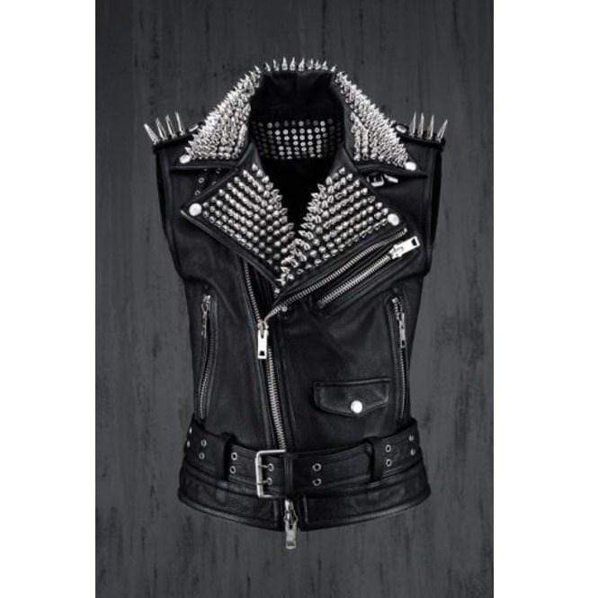 Men’s Handmade Rock Punk Belted Black Leather Vest | Full Grain Apparel