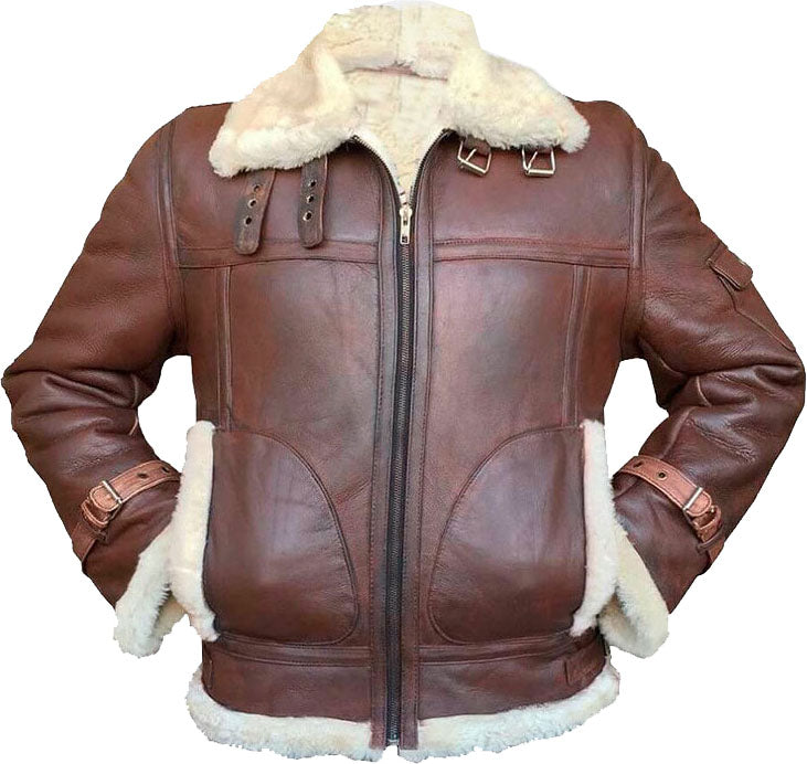 Men’s Handmade Flying Leather Jacket with Fur | Aviator Style | Full Grain Apparel