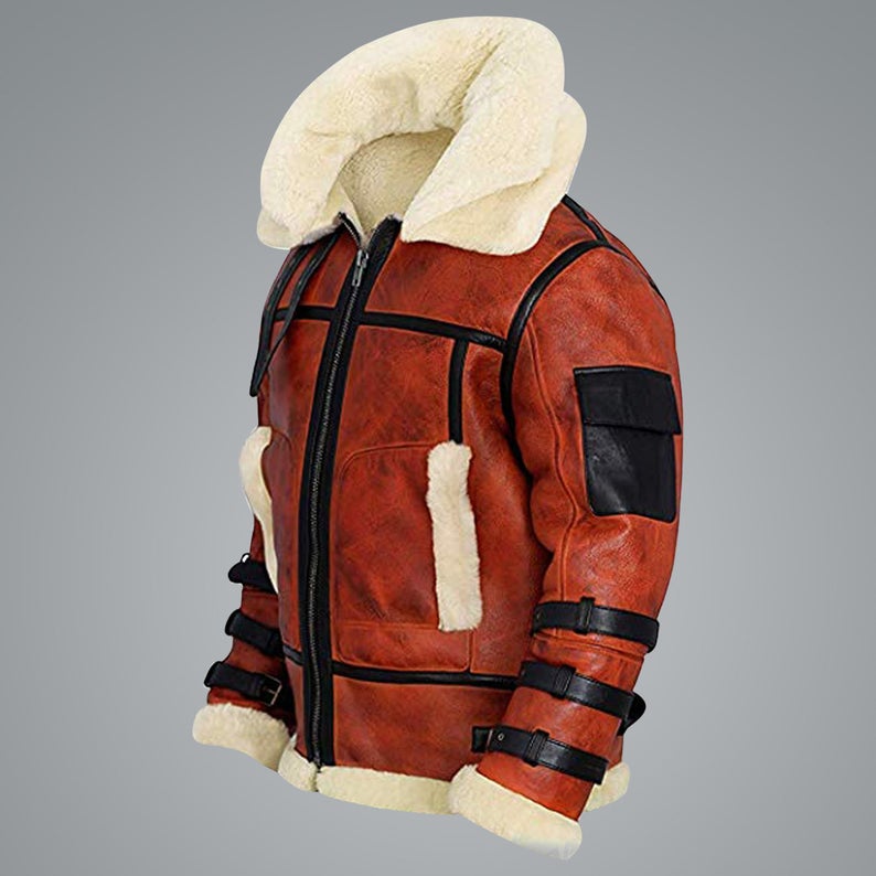 Chaqueta bomber de aviador RAF B6 de piel de oveja encerada para hombre | Prendas de piel plena flor