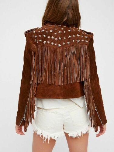 Women’s Handmade Brown Fringe Stud Suede Biker Jacket | Full Grain Apparel