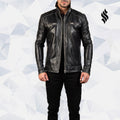 Men’s Hudson Black Leather Biker Jacket | Rugged Minimalist Edge | Full Grain Apparel