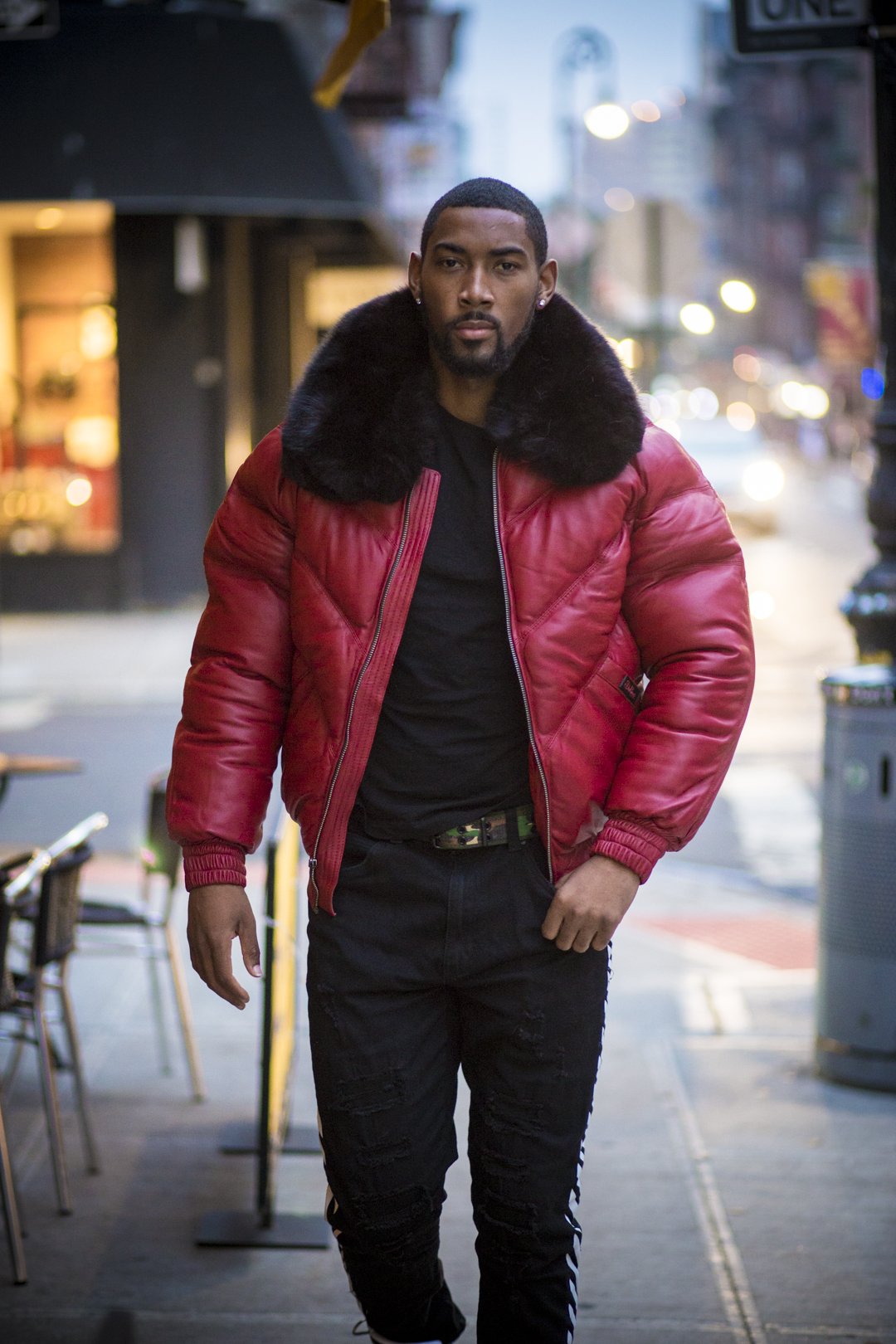 Men's Red Leather V-Bomber Jacket | Full Grain Apparel