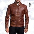 The "Inferno" | Men’s Burnished Cognac Leather Jacket | Full Grain Apparel