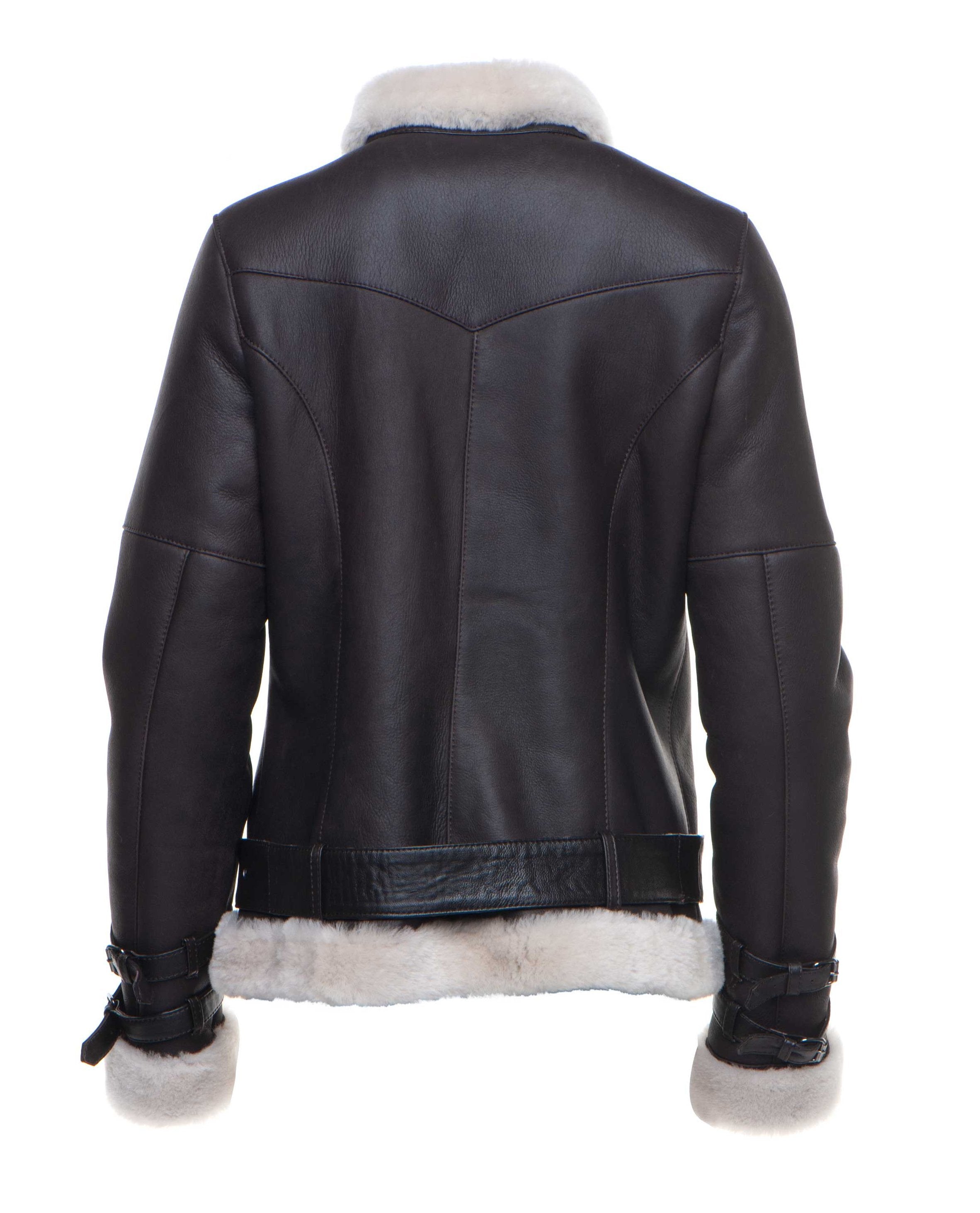Women's Jayne's Brown Biker Shearling Jacket | Spanish Merino | Full Grain Apparel