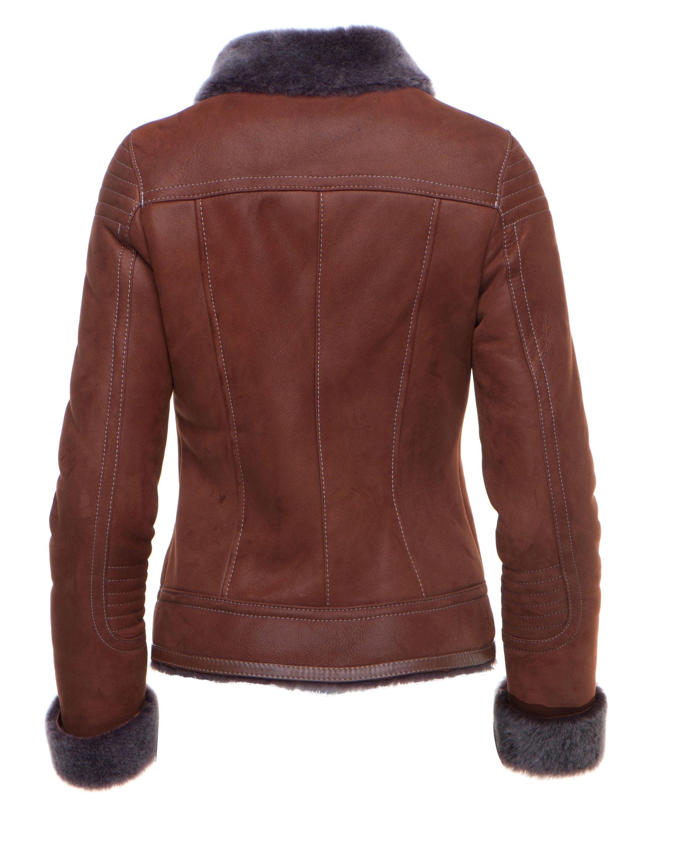 Women's Reyna's Tan B-3 Bomber Shearling Jacket | Spanish Merino | Full Grain Apparel