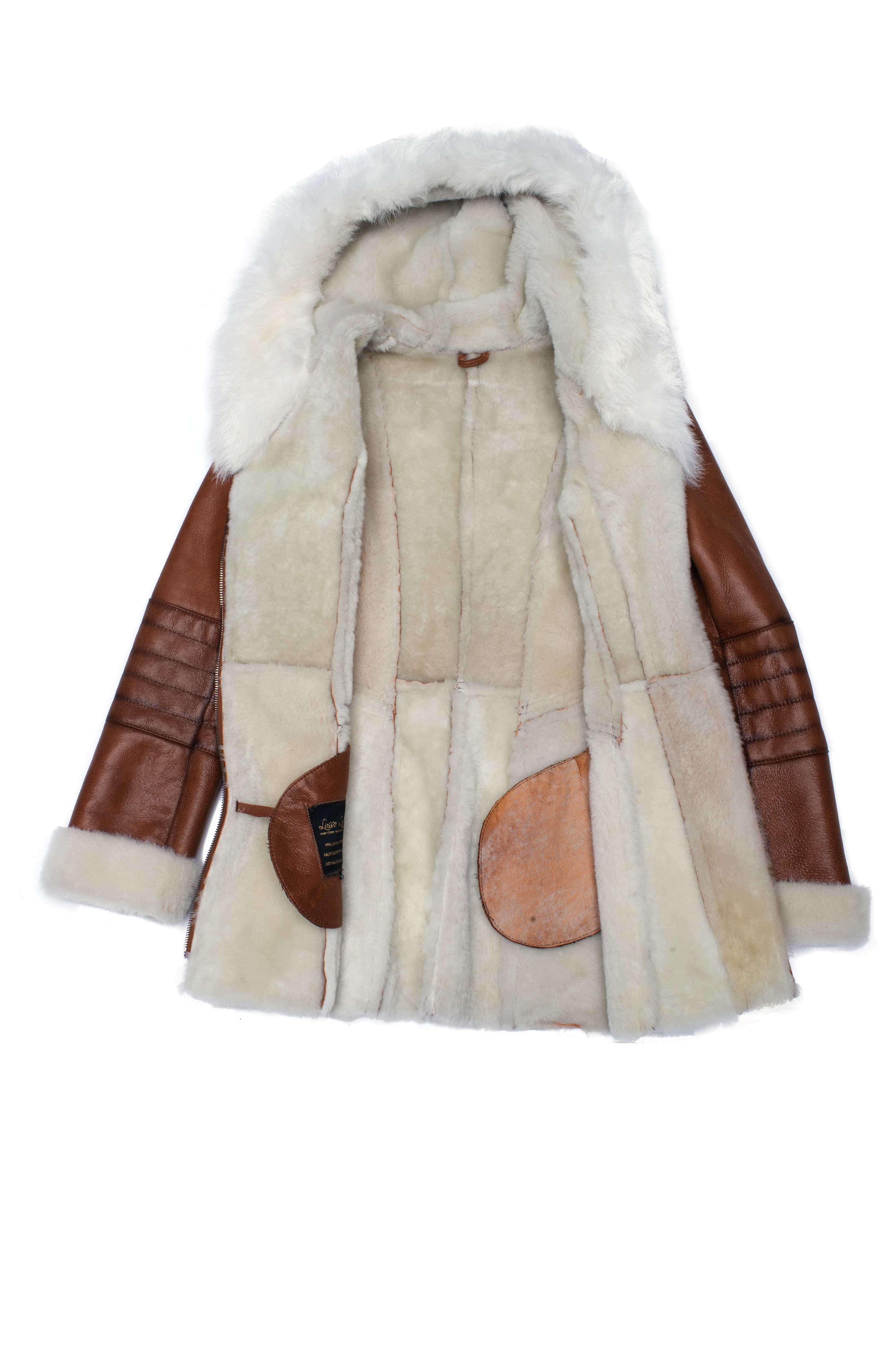 Women's Ayva’s Tan Shearling Coat | Real Fox Fur Trim Hoodie | Full Grain Apparel