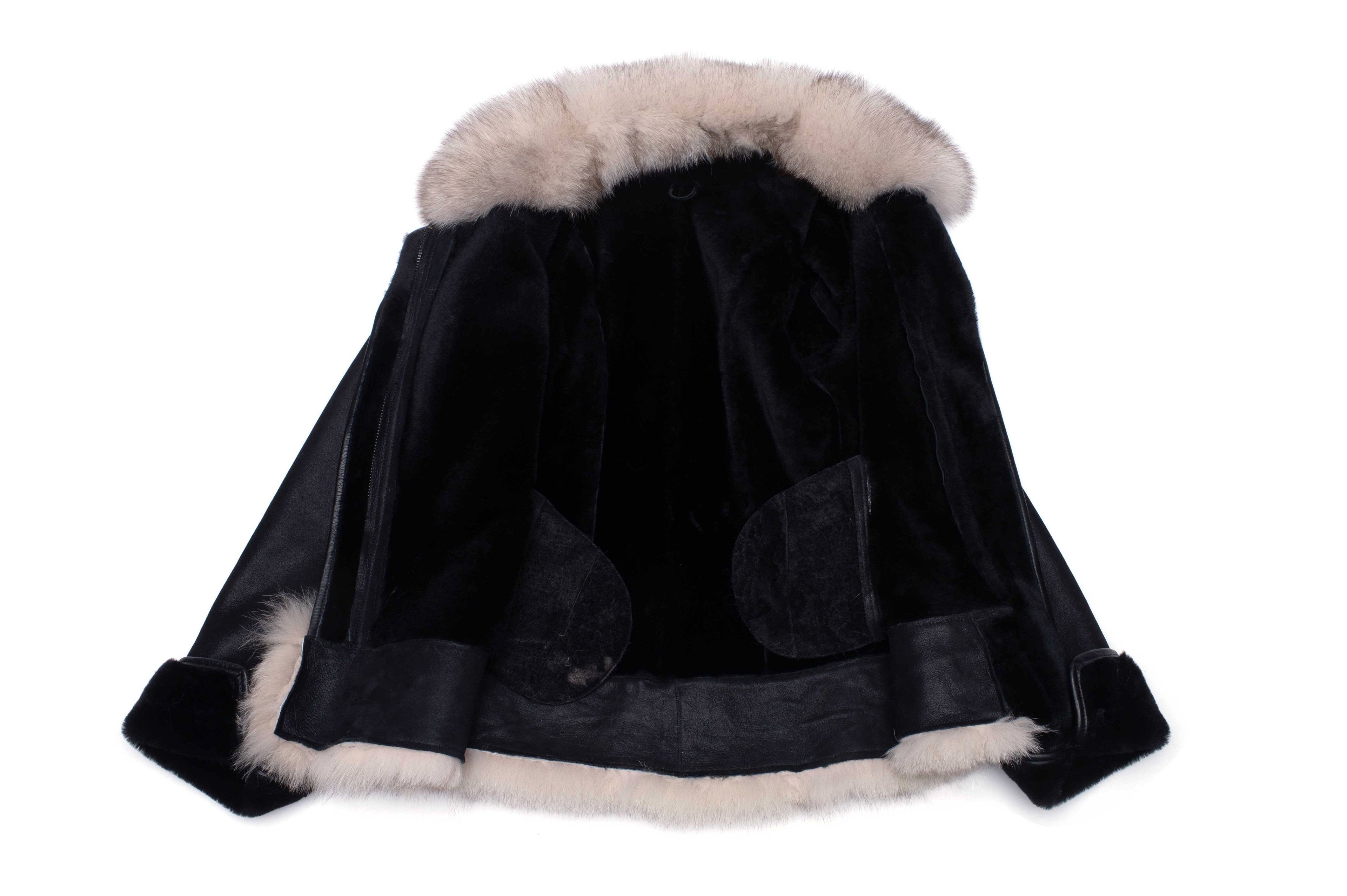Women's Cecily's Black Shearling Jacket | Real Fox Fur Trim | Full Grain Apparel