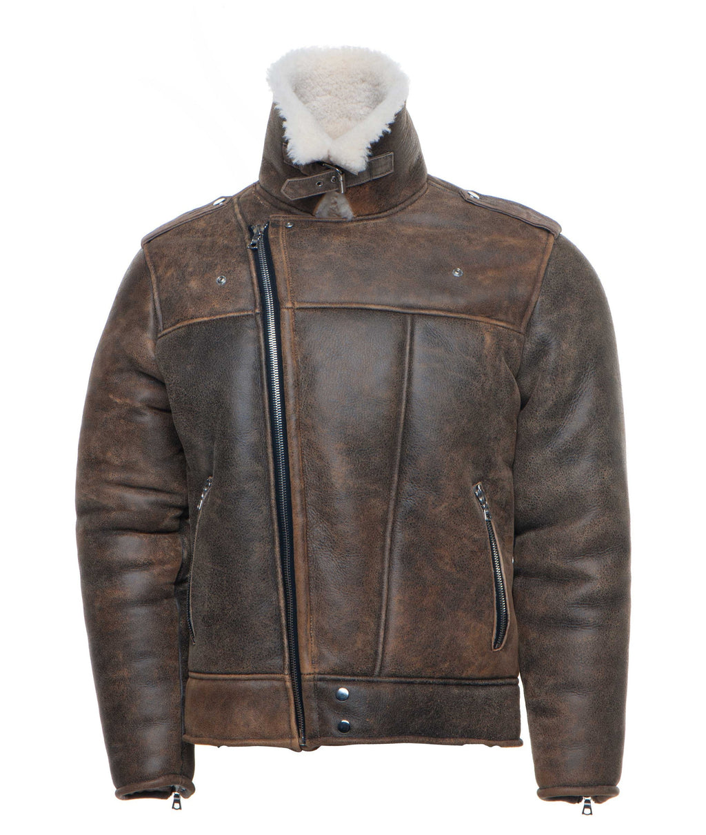 Chaqueta de motociclista Carter's para hombre, de piel de oveja, desgastada | Piel de oveja de EE. UU. | Prenda de cuero de plena flor