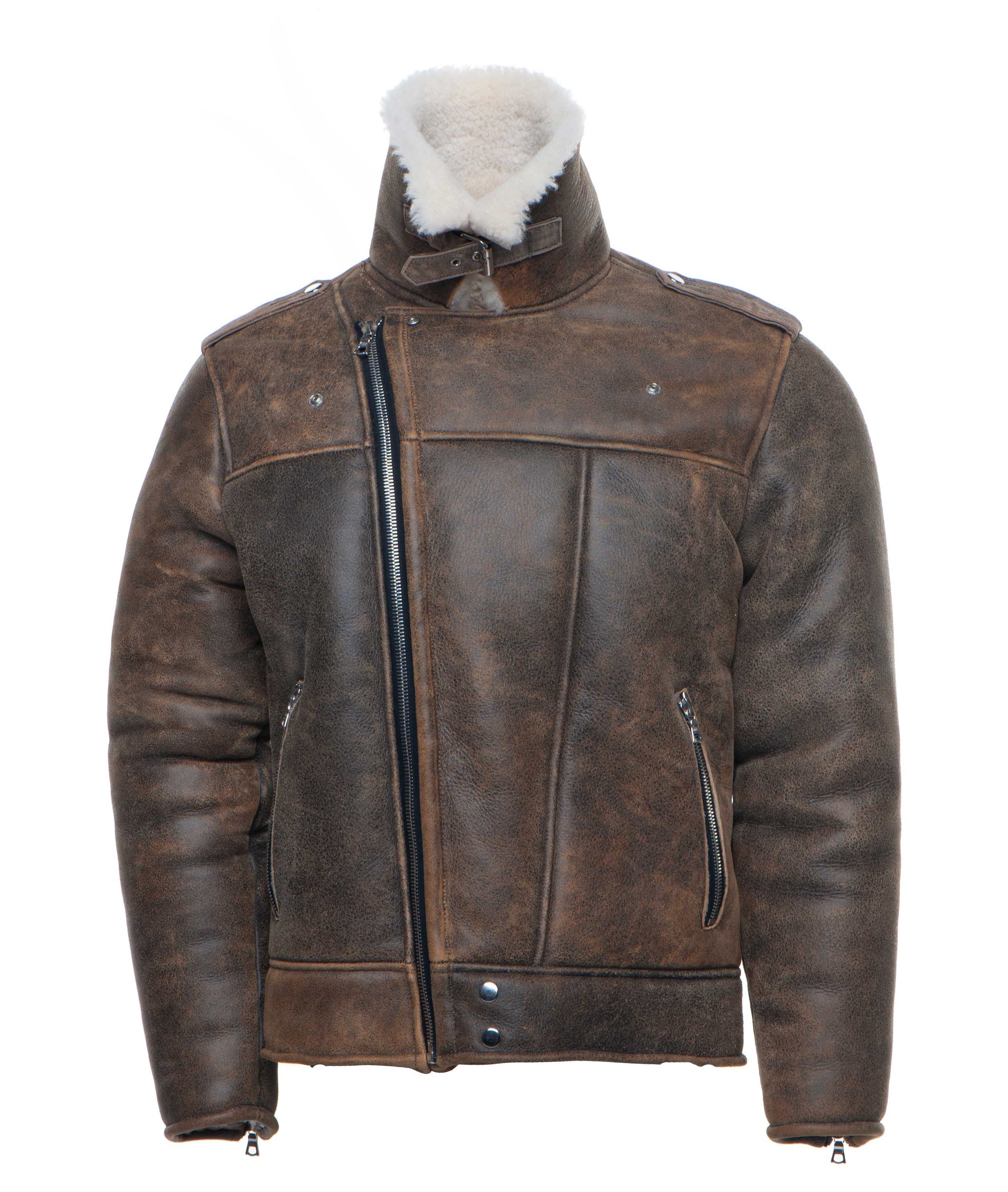Chaqueta de motociclista Carter's para hombre, de piel de oveja, desgastada | Piel de oveja de EE. UU. | Prenda de cuero de plena flor