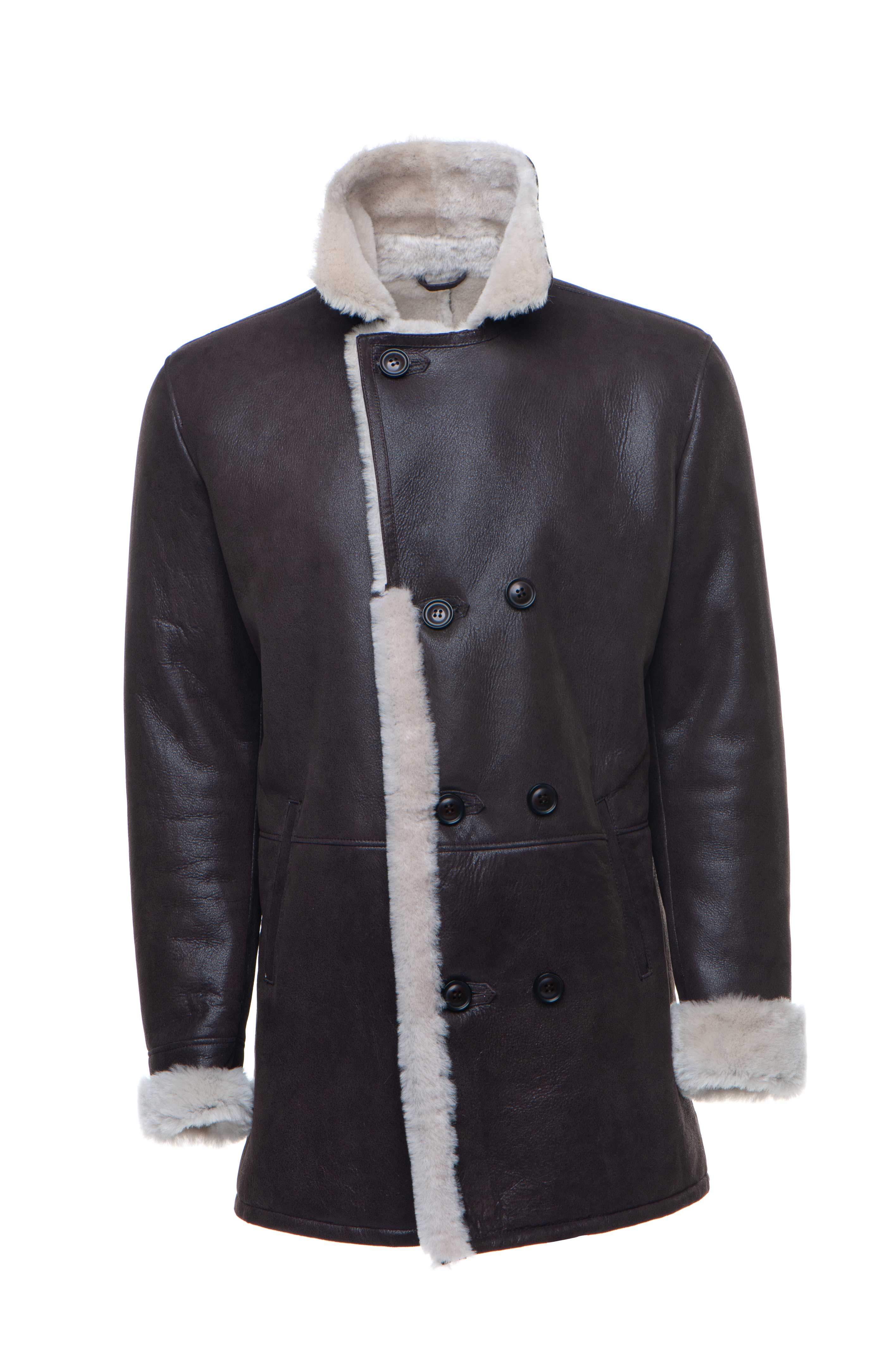 Men's Jozef's 3/4 Length Brown Shearling Coat | Spanish Merino | Full Grain Apparel