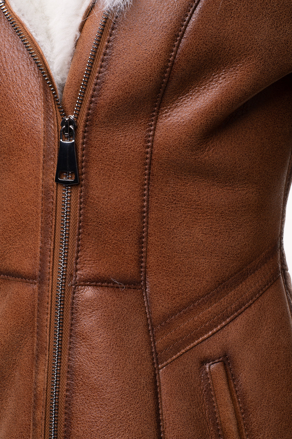 Women's Ayva’s Tan Shearling Coat | Real Fox Fur Trim Hoodie | Full Grain Apparel