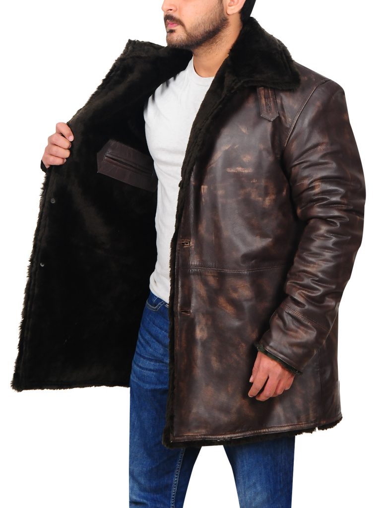 Men’s Distressed Brown Leather Jacket with Fur Collar | Vintage Pilot Style | Full Grain Apparel