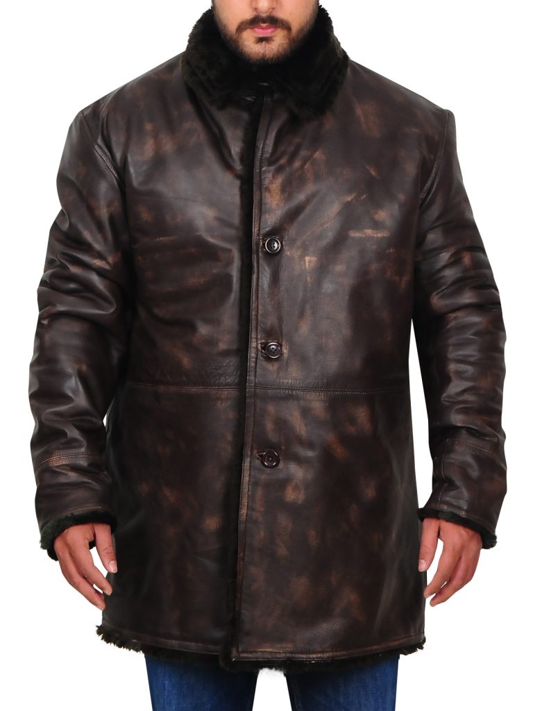 Men’s Distressed Brown Leather Jacket with Fur Collar | Vintage Pilot Style | Full Grain Apparel