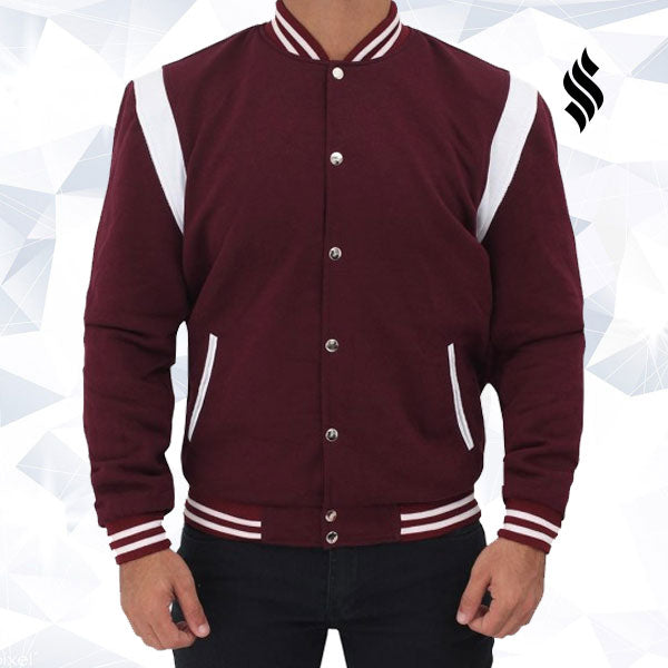 Men’s Jesse Maroon Letterman Jacket | Classic Varsity Bomber | Full Grain Apparel