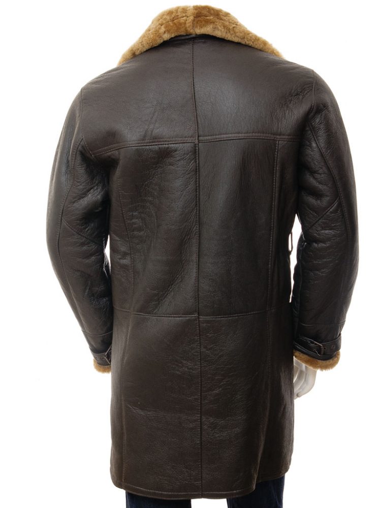 Abrigo largo de invierno de piel de cordero marrón para hombre | Prendas de piel de grano completo