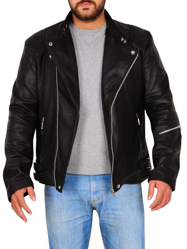 Chaqueta de motociclista de cuero negro clásica para hombre | Estilo rebelde atemporal | Prenda de cuero de plena flor