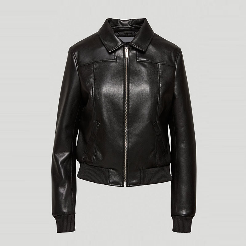 Women’s Black Aviator Sheepskin Shearling Motorbike Bomber | Triple-Hybrid Flight & Moto Jacket | Full Grain Apparel