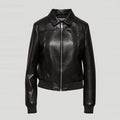 Women’s Black Aviator Sheepskin Shearling Motorbike Bomber | Triple-Hybrid Flight & Moto Jacket | Full Grain Apparel
