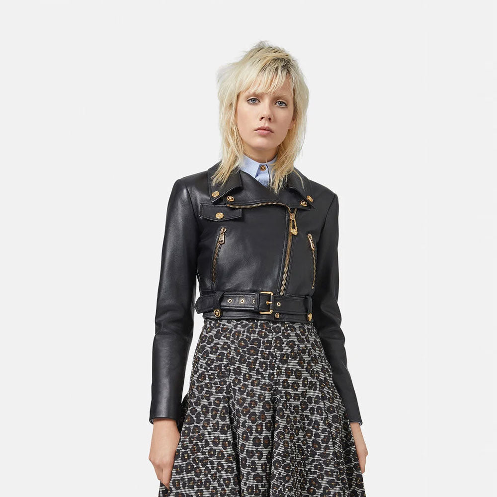 Women’s Black Sheepskin Leather Biker Jacket | Signature Soft-Grain Moto | Full Grain Apparel