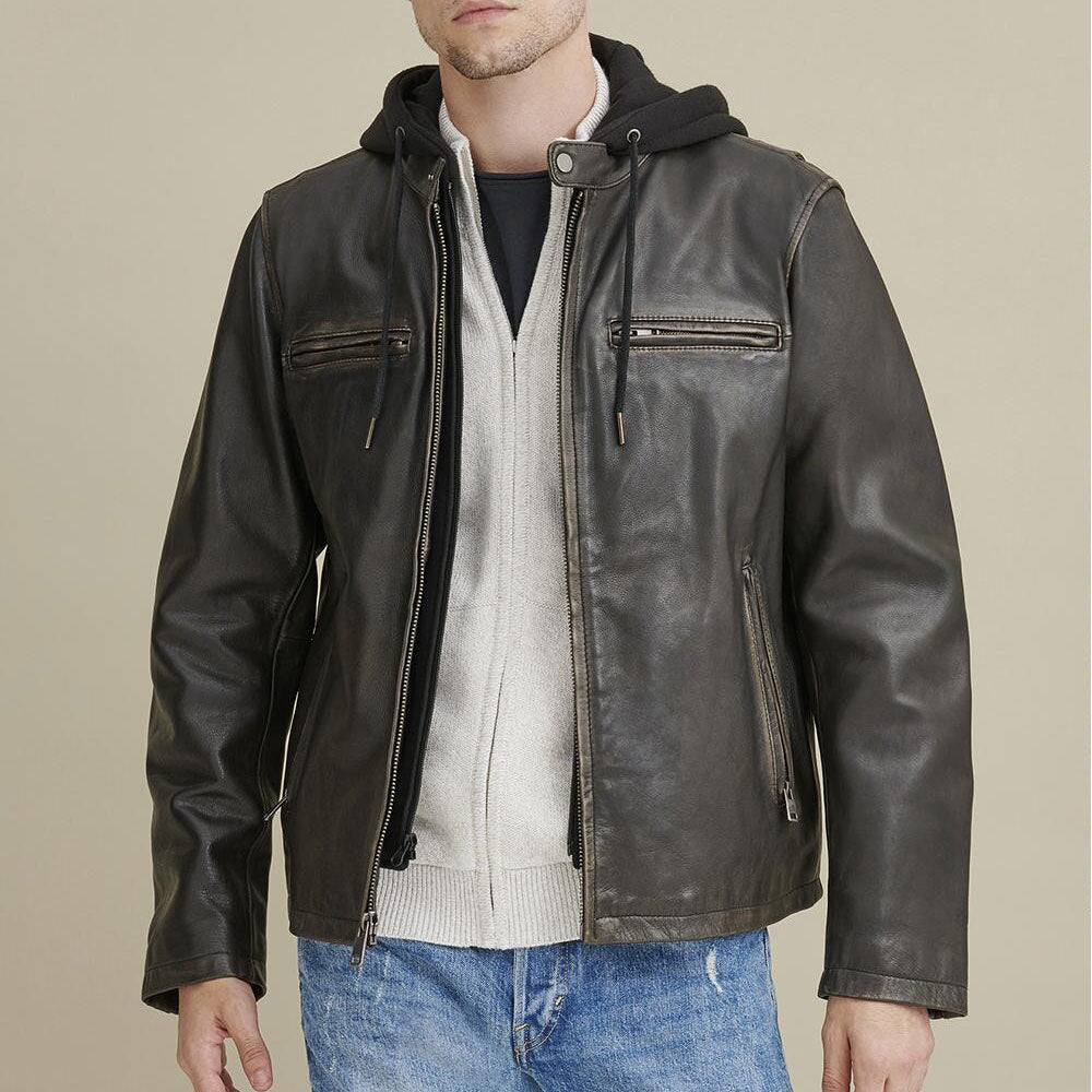 Men’s Hooded Biker Leather Jacket | The Urban Stealth Hybrid | Full Grain Apparel
