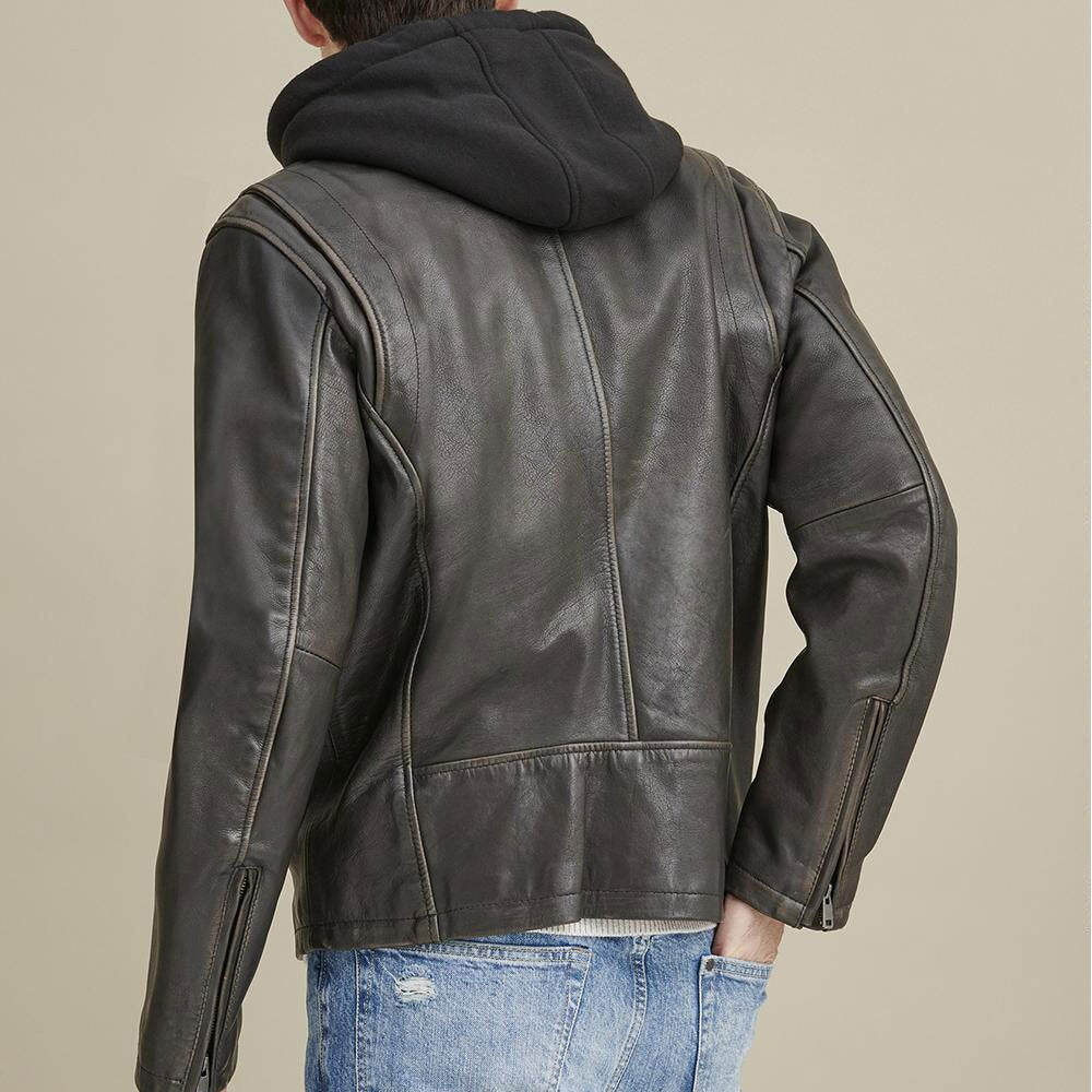 Men’s Hooded Biker Leather Jacket | The Urban Stealth Hybrid | Full Grain Apparel