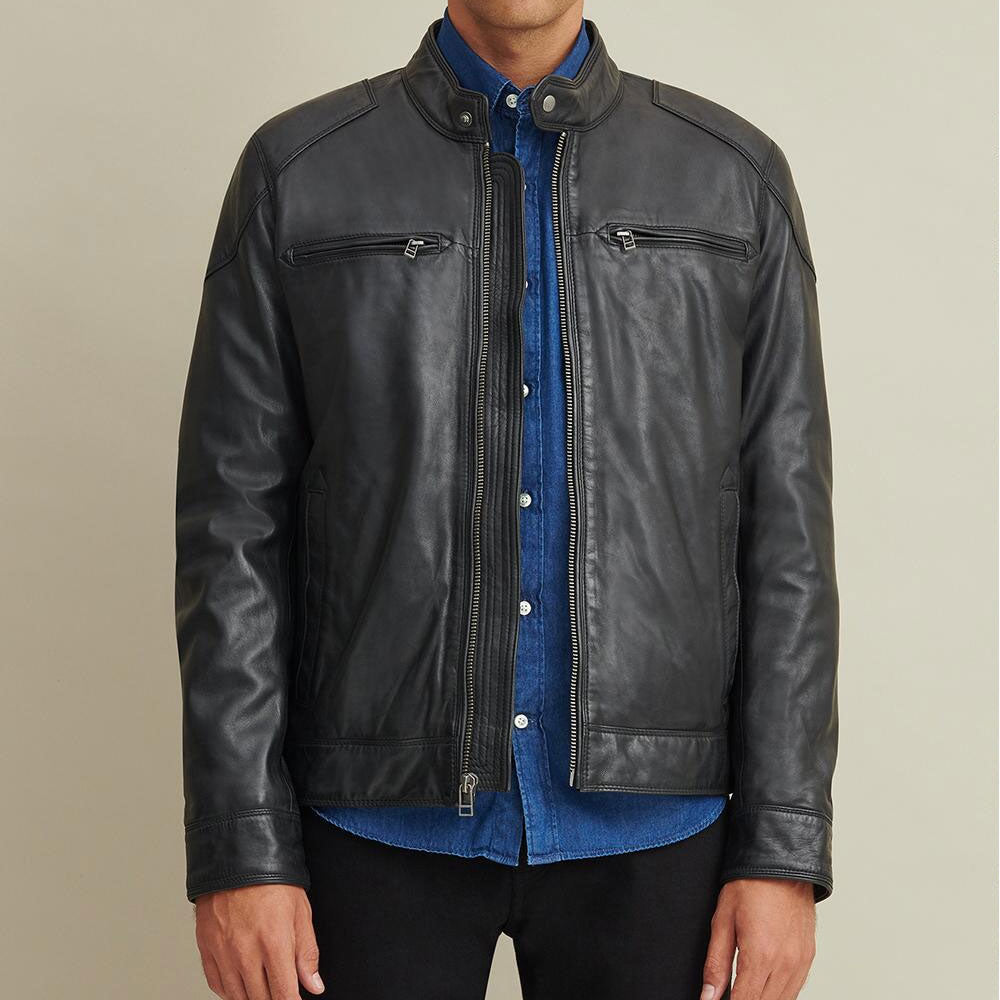 Men’s Leather Biker Jacket with Shoulder Patches | The Modern "Enforcer" | Full Grain Apparel