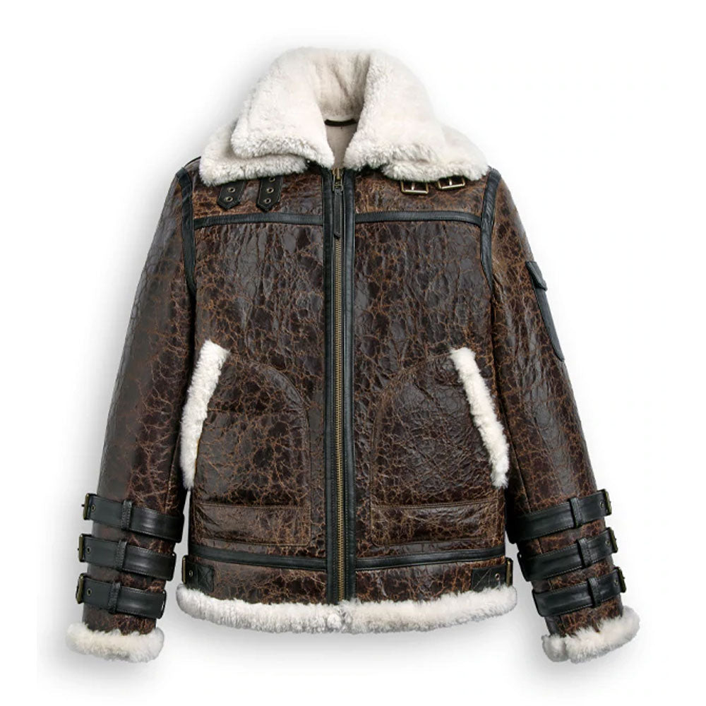 Men’s Double Tone Brown Shearling Aviator Leather Jacket | Full Grain Apparel