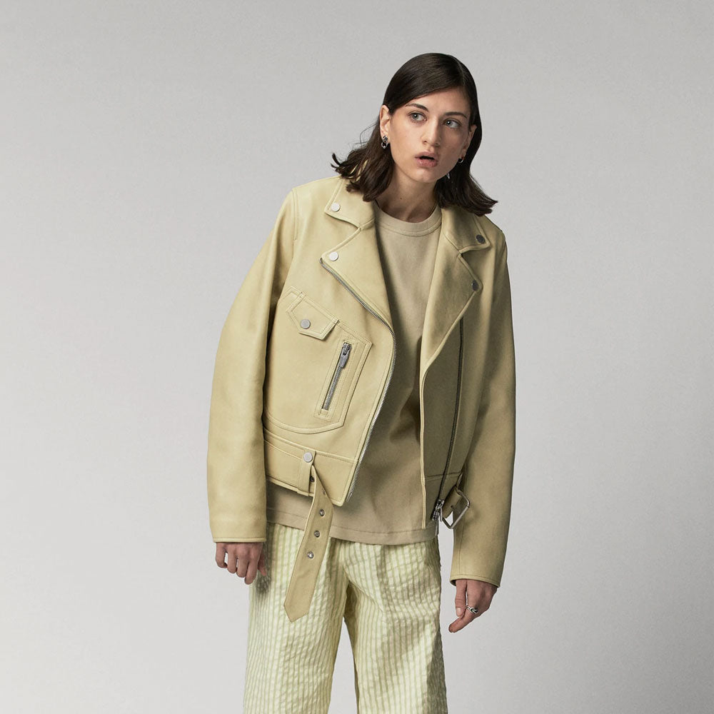 Women’s Yellow Motorcycle Biker Jacket | Heavy-Duty Cowhide Performance | Full Grain Apparel