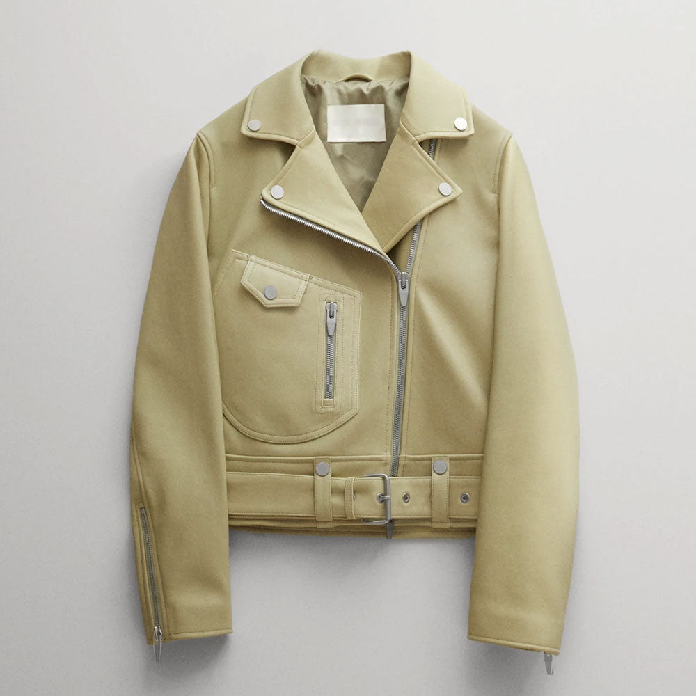 Women’s Yellow Motorcycle Biker Jacket | Heavy-Duty Cowhide Performance | Full Grain Apparel