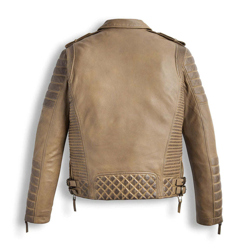 Chaqueta de moto de cuero encerado marrón desierto para hombre | Prenda de grano completo